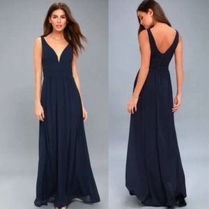 LULU'S Leading Role Dress Chiffon Ball Gown Blue Wedding Bridesmaid Prom Medium